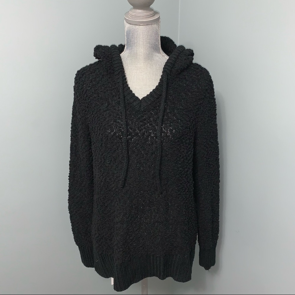 GREEN TEA Knit pullover long sleeve hoodie black women’s size medium cozy